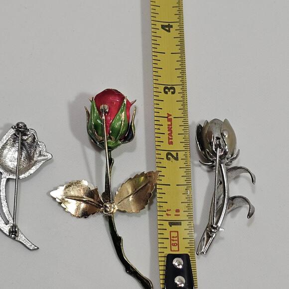 Assorted Floral Brooches/Pins Vintage Lot of 3 Enamal Silver Color - Picture 6 of 8